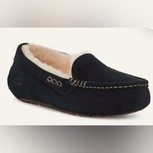 NEW UGG Womens Black Ansley waterproof suede wool sherpa moccasin slipper 9 COZY